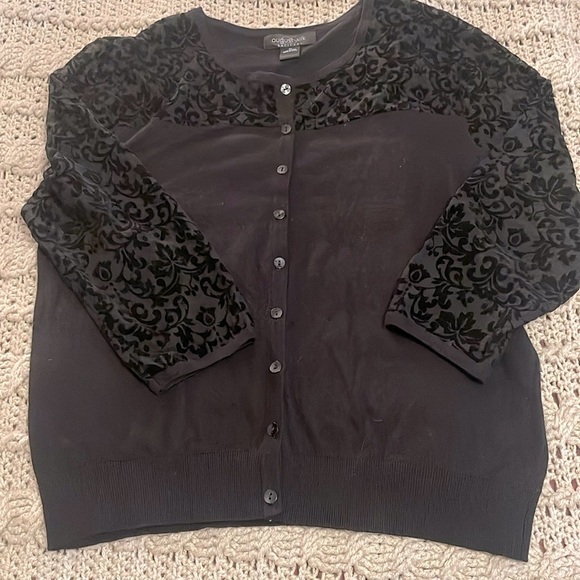 August Silk Heritage 3/4 sleeve Button cardigan lace burnout Women’s Sz XL Black - Picture 1 of 13